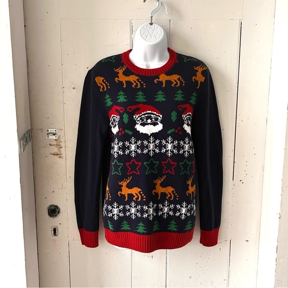 Ugly Christmas Sweater Holiday Santa Reindeers Snow Flakes Trees Stars - Picture 4 of 12